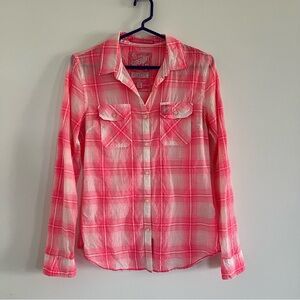 👚Superdry Pink & White Plaid Button-Up Shirt Size Small